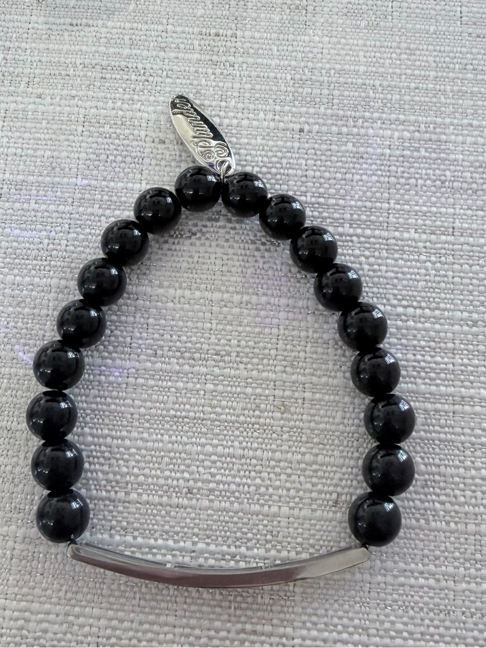 Plunder Black Beaded Stretch Bracelet with Silver Bar